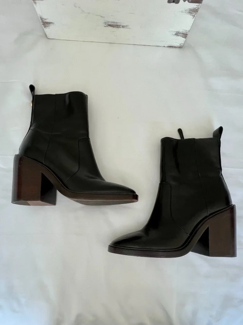 Tory Burch Sierra Black Leather Block Heeled Ankle Boots Womens Size 9.5